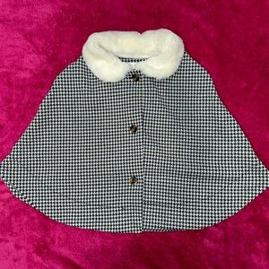 Kids Houndstooth Cape with Faux Fur Collar